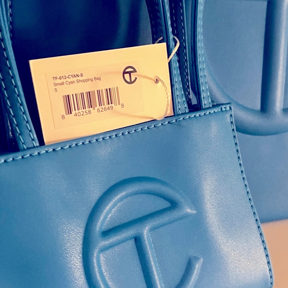 💙 SET NWT TELFAR Cyan blue SET of TWO - medium & small shopping bag totes 💙 - Picture 4 of 14